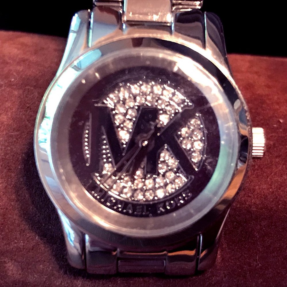 NWOT MKors Runway Crystal Pave silver watch w/box